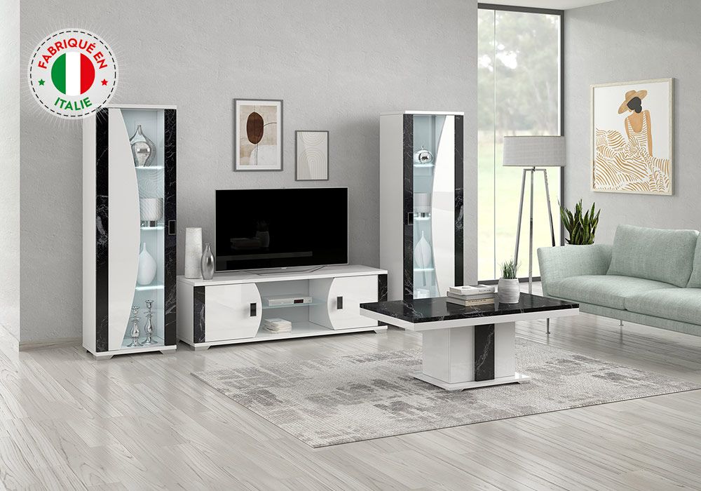 Meuble TV (Collection Nevada Blanc/Marbre Noir) Meubles Grossiste de Meubles & Électroménager à l'International 6 Meuble TV (Collection Nevada Blanc/Marbre Noir) Meubles Grossiste de Meubles & Électroménager à l'International 6