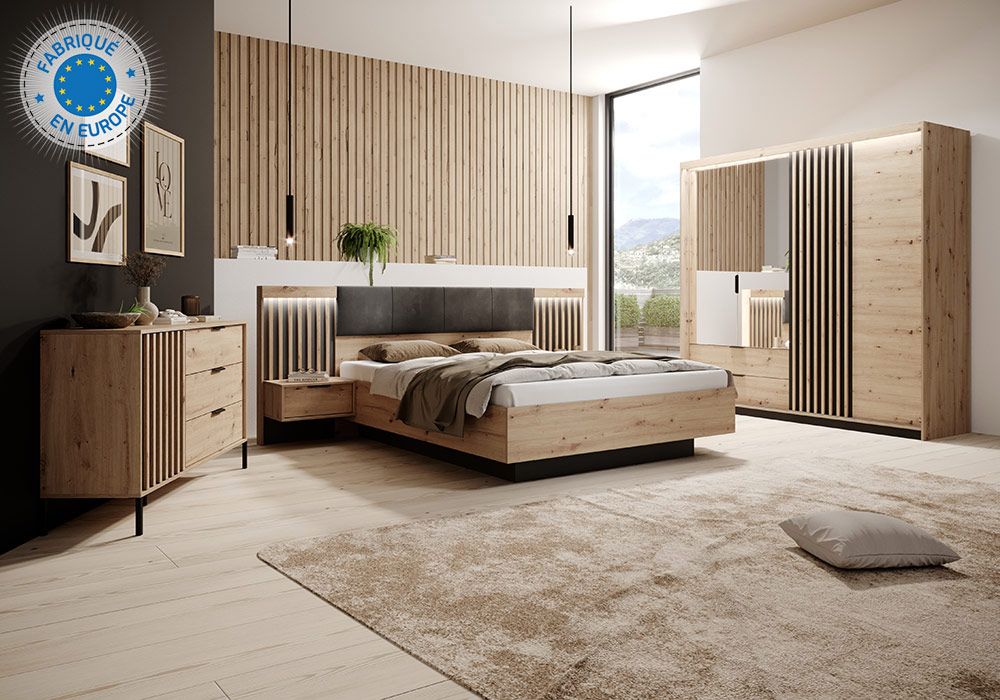 Lit LED 160x200cm avec 2 Chevets (Collection Tally) Chambres à Coucher Grossiste de Meubles & Électroménager à l'International 6 Lit LED 160x200cm avec 2 Chevets (Collection Tally) Chambres à Coucher Grossiste de Meubles & Électroménager à l'International 6