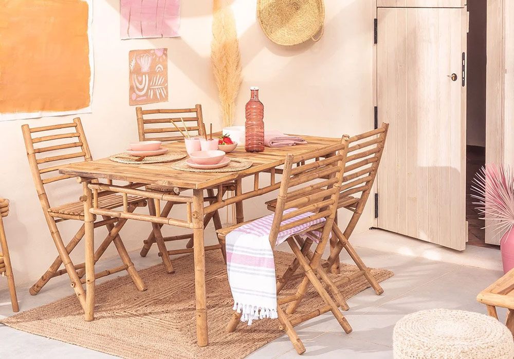 Ensemble Table avec 6 Chaises d’Extérieur en Bambou Valérie Jardins & Terrasses Grossiste de Meubles & Électroménager à l'International 6 Ensemble Table avec 6 Chaises d’Extérieur en Bambou Valérie Jardins & Terrasses Grossiste de Meubles & Électroménager à l'International 6