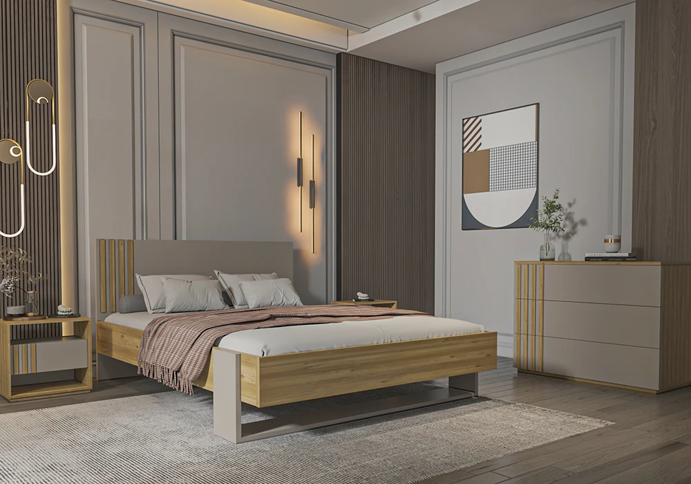 Lit 160x200cm Taupe Vision/Chêne (Collection Collin) Chambres à Coucher Grossiste de Meubles & Électroménager à l'International 6 Lit 160x200cm Taupe Vision/Chêne (Collection Collin) Chambres à Coucher Grossiste de Meubles & Électroménager à l'International 6