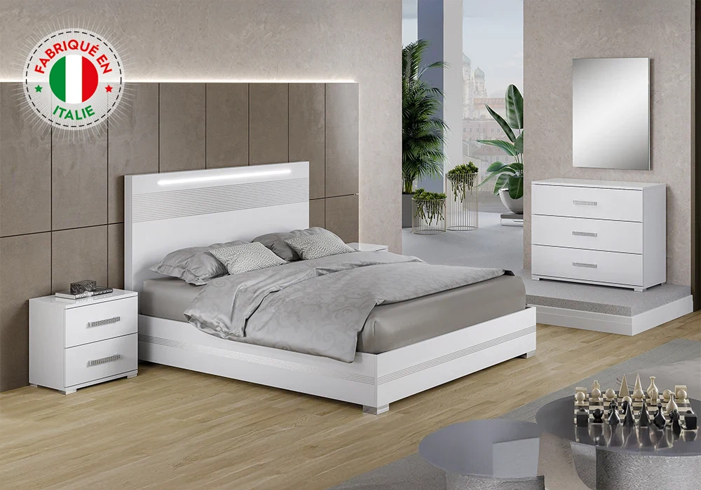 Lit LED 160×200 cm Blanc (COLLECTION ODETTE) Chambres à Coucher Grossiste de Meubles & Électroménager à l'International 6 Lit LED 160×200 cm Blanc (COLLECTION ODETTE) Chambres à Coucher Grossiste de Meubles & Électroménager à l'International 6